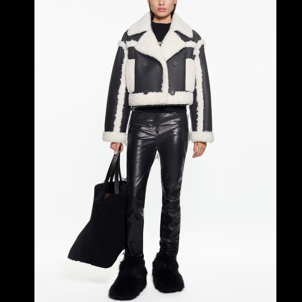 Stand studio Kristy faux sherling jacket short black and white contrast